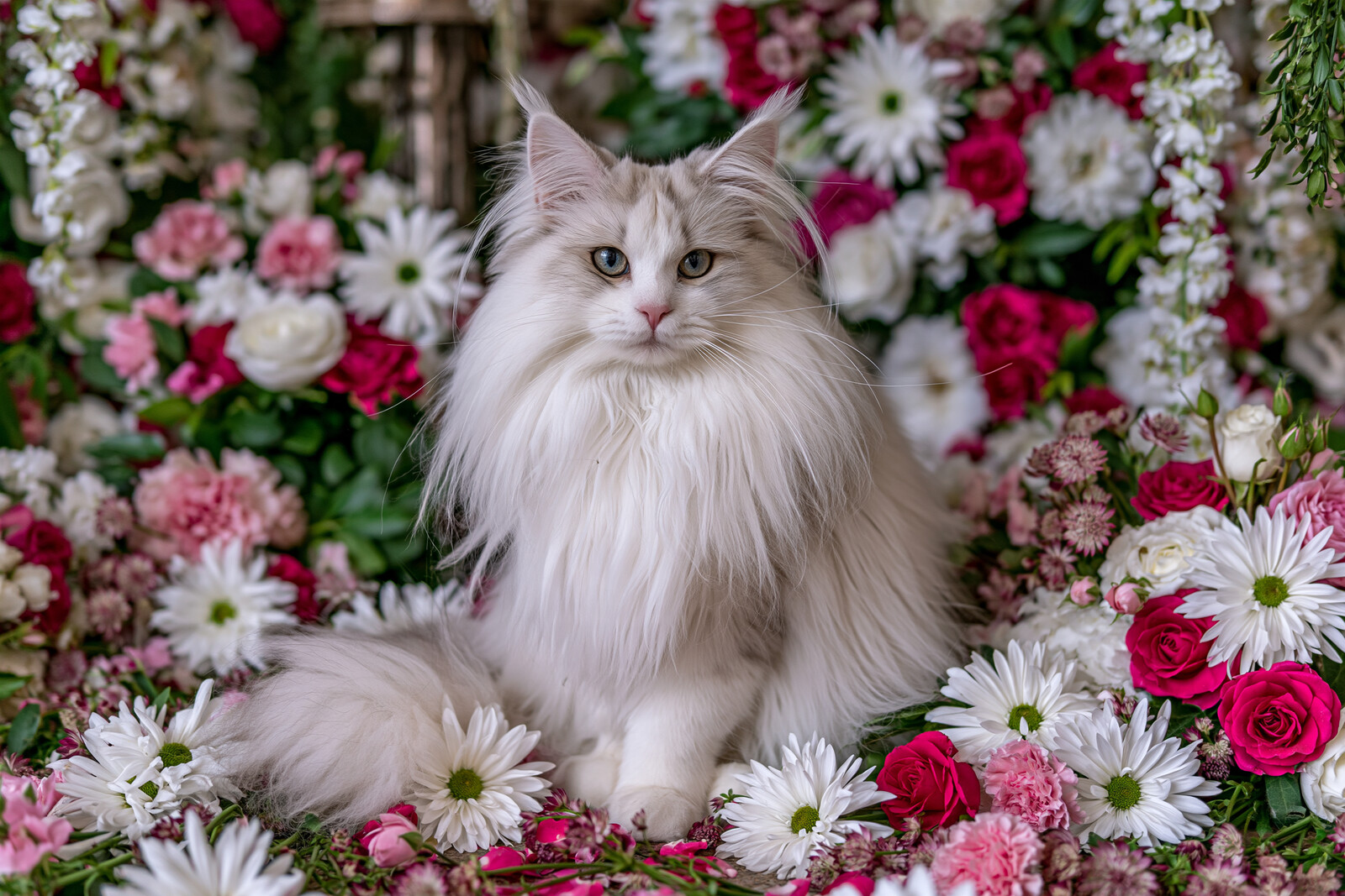 Artwork - Cat Among Pink Daisies