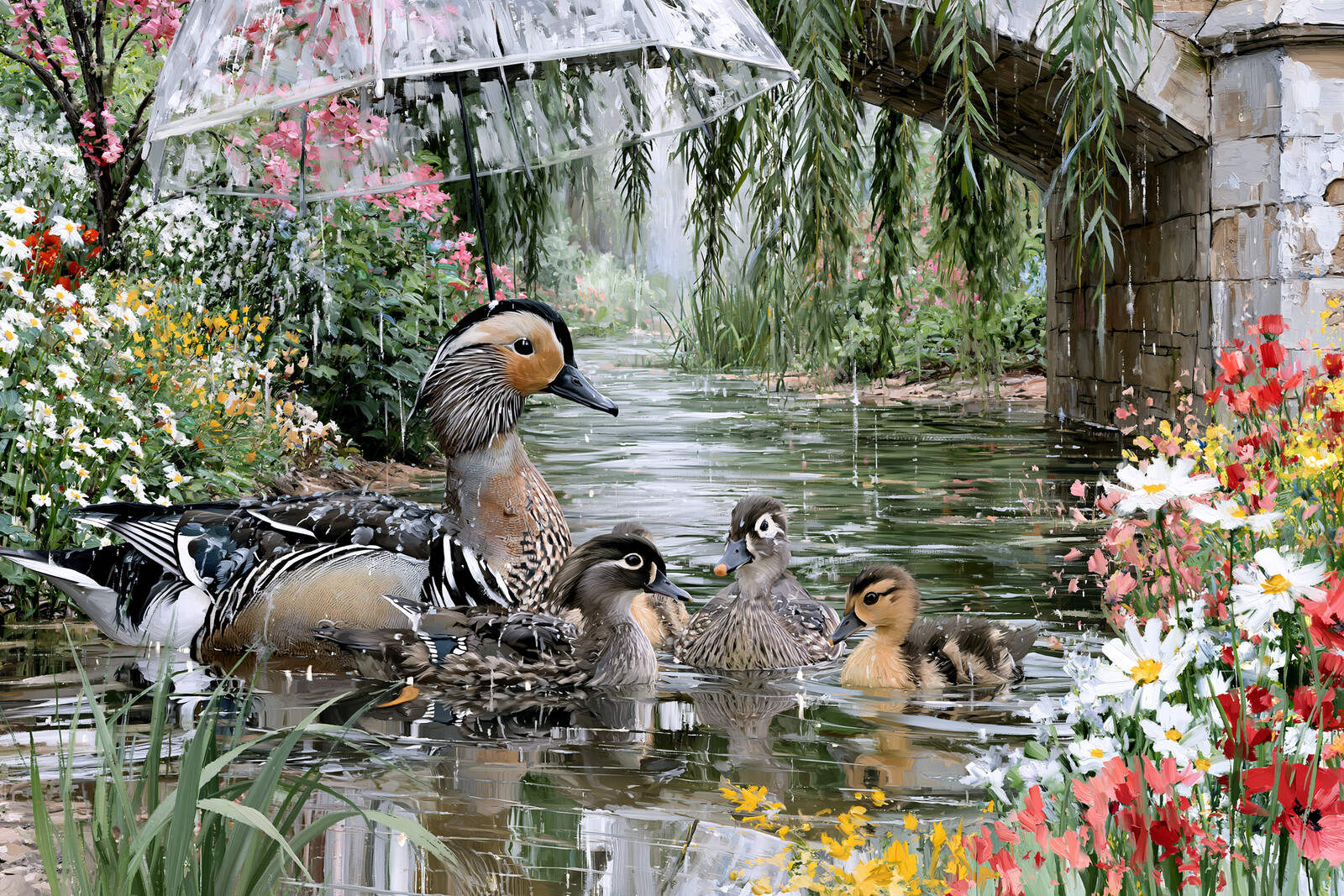 Mandarin Ducks Beneath the Willow Tree