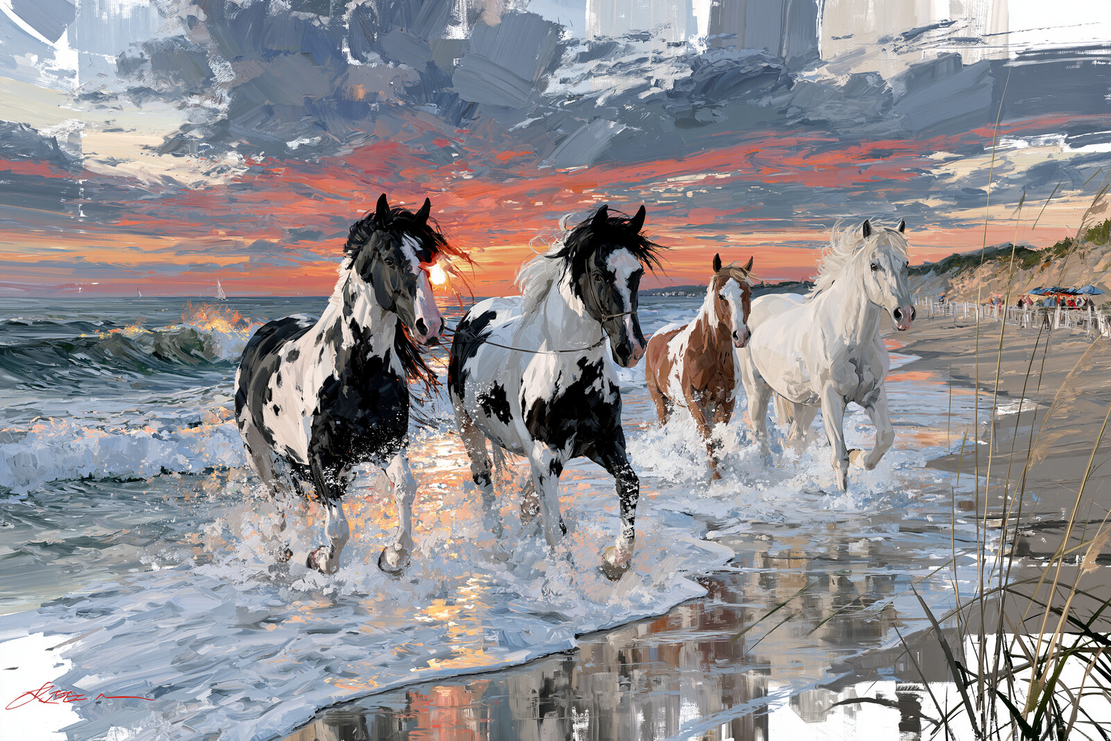 Horses Racing Through the Waves