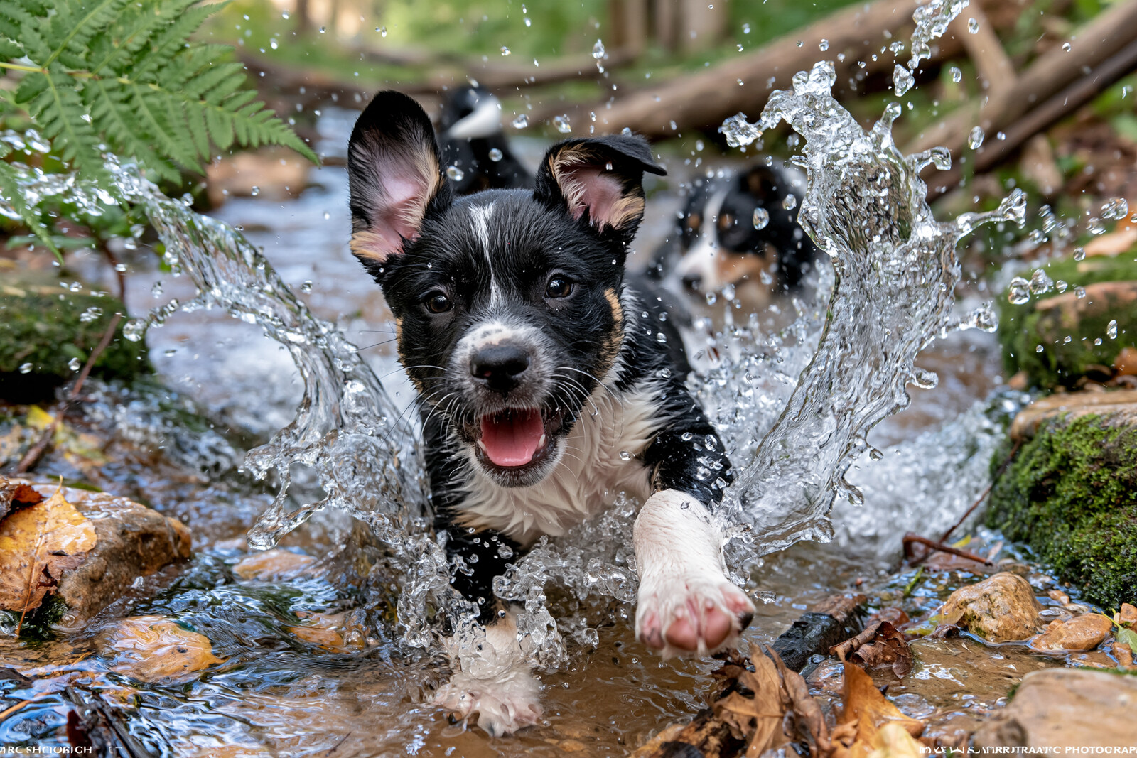 Puppy Splashing Through the Stream