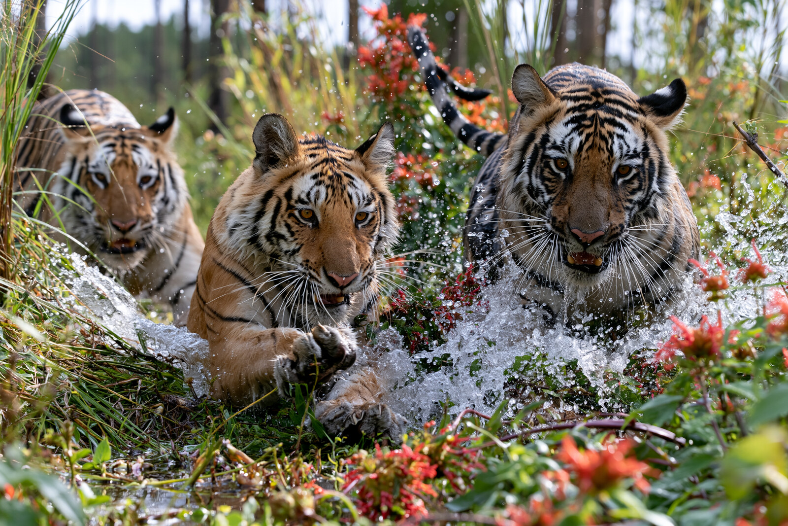 Tigers at Play in the Water