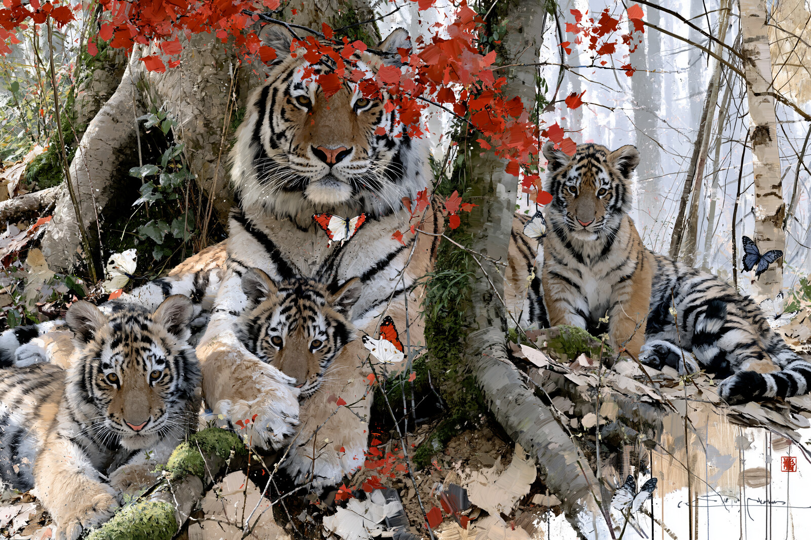 Tigress and Cubs in the Trees