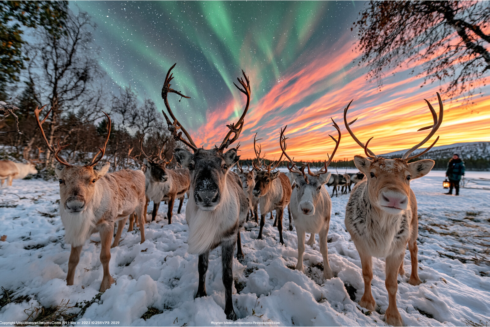 Reindeer Walking Under the Aurora