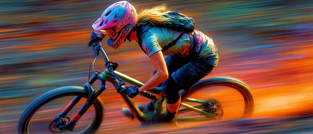 downhill racer on carbon full suspension mountain bike